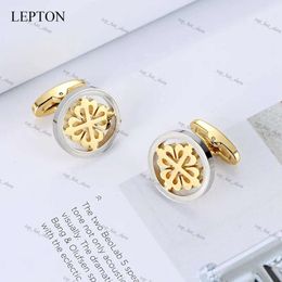 Lepton Silver 18K Gold Colour Cufflinks Stainless Steel Round Cuff Links For Men Wedding Business Cufflink Gemelos 541