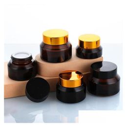 Cream Jar Wholesale Amber Glass Jars 15G 30G 50G Green Clear Cosmetic Packing Bottle With White Inner Liners And Black Gold Lids Drop Dhbwu