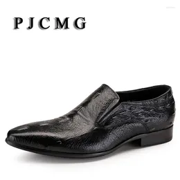 Casual Shoes PJCMG Black/Red Mens Oxfords Crocodile Pattern Slip-On Pointed Toe Genuine Leather Business Formal Men Wedding