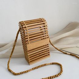 Shoulder Bags 2024 Brand Women Bamboo Woven Phone Female Basket Bag Hollow One Messenger Ladies Beach