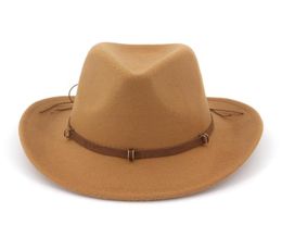 2019 fashion Women Man Wool Felt Western Cowboy Hats Wide Brim Jazz Fedora Trilby Cap Panama Style Carnival Hat Floppy Cloche Cap2476993