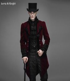 Whole Gentleman Velvet Gothic Baroque Vintage Victorian Trench Coat Winter Jacket Tail Coat RED CT022029787162