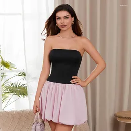 Casual Dresses Women Elegant Mini Tube Dress Evening Party Summer Clothes Off Shoulder Backless Sleeveless A-Line Puffball Sexy