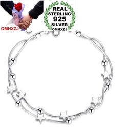 OMHXZJ Whole Fashion Sweet Lovely Woman Couple Girl Party Gift Beads Cube Pentagram 925 Sterling Silver Bracelet Bangle SZ929111514