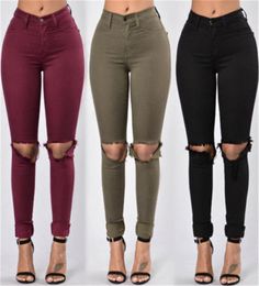 Red Army Green Black Women Pencil Stretch Jeans Pants Woman Ripped Denim Skinny Jeans Pants High Waist Jeans Trousers for women4789870