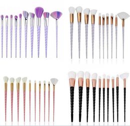 10pcs unicorn spiral makeup brush fan rainbow Professional brushes 4 Colours foundation Powder eye shadow Colourful brush drop shipp1144550