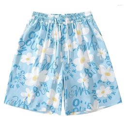 Men's Shorts Japanese Harajuku Style Trousers Couple Small Flower Full Hawaiian Summer Casual Baggy Wide-leg Cropped Short Pants