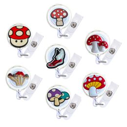 Laminating Supplies Mushroom Cartoon Badge Reel Retractable Nurse Id Card Cute Holder Clips For Nursing Name With Alligator Clip Funny Otkon