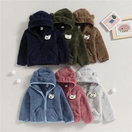 Jackets 0-24months Unisex Baby Fuzzy Coat 3d Bear Hooded Jacket For Infant Girl And Boy Zipper Spring Autumn Closure Fleece Outerwear