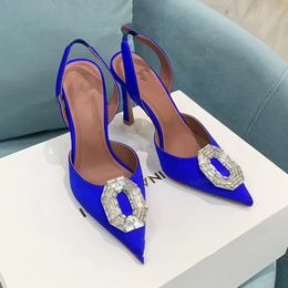 Shoes & Accessories Amina muaddi Sandals Heeled Shoes Satin pointed slingbacks Bowtie pumps Crystal-sunflower Women's Luxury Designer Party Wedding Shoes