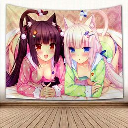 Nice NEKOPARA Anime Tapestry Colourful Psychedelic Decorative Carpet Wall Fabric for Living Room Bedroom Kawaii Accessories Gift 240514