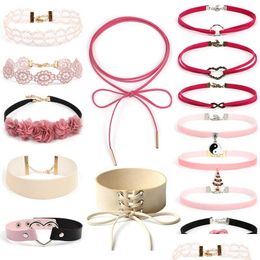 Other Wedding Favors Pink Designer Choker Necklaces Jewelry Women Collier Chokers Heart Camellia Flower Infinity Shape Adjustable St Dhply