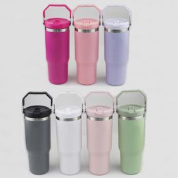 30oz Tumbler Quencher H2.0 With handheld Straw Lids Leopard Stainless Steel Coffee Termos Car Vacuum Cup 30 oz Water Bottles for Water Cold Warm With Box