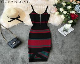 OCEANLOVE Sexy Dress Vintage Striped Bodycon Korean Zipper Vestido Vneck Knitting Stretch Midi Dresses Summer Dress Women 121323885722