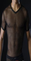 Men T Shirts Transparent Mesh See Through Tops Tees Sexy Man Tshirt V Neck Singlet Gay Male Casual Clothes Tshirt Clothing8473784