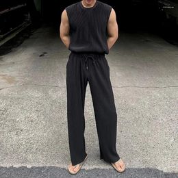 Men's Tracksuits Vintage Solid Color Mens Two Piece Sets Casual Slim Sleeveless O Neck Tank Tops And Pants Men Outfits Summer Fashion Male