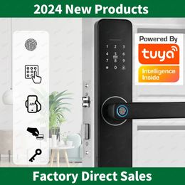 DSKDFTY Biometric Electronic Door Lock Digital Black Smart Lock Tuya App Remote Unlocking Keyless Lock Fingerprint Door Lock Z13 240507