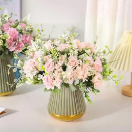 Decorative Flowers Fake Elegant Artificial Rose Flower Bouquet For Home Office Table Centerpiece Wedding Decor Realistic Faux Floral