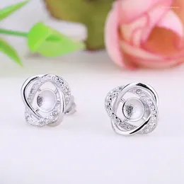 Stud Earrings 925 Sterling Silver Women Crystal 6mm 7mm Round Bead Or Pearl Semi Mount Fine Jewellery Setting