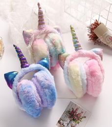 Unicorns Ear Muffs Child Winter Lovely Thicken Plush unicorn Earmuffs New fleece knitting Solid Color Kids Ear Warmer Earmuffs CNY1019874