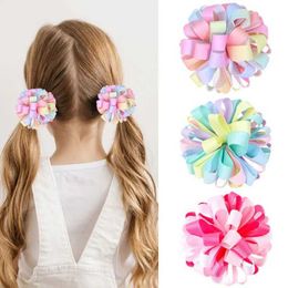 Hair Accessories 2 pieces of Colourful ribbon flower hair dual tone hair bow clip princess bucket girl headwear d240520