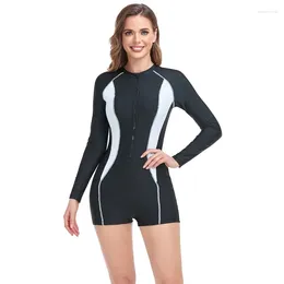 Women's Swimwear 2024 Short Sleeve Surfing Suit Black 1- Piece Swimsuit Women Patchwork Sporty Swimsuits Bathing Trend Summer