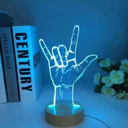 Lamps Shades I Love U Sign LED Lamp Round Wooden Base 3D RGBW Touch Switch 7 Colors Charging Night Light Desk Table Lamp Bedside Decor Light Y240520RV5A