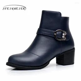 Boots Genuine Cow Leather Ankle Women Winter Comfortable Soft Shoes Brand Designer Handmade Blue Black Red 2024
