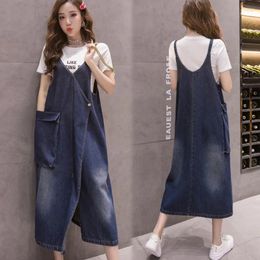 Casual Dresses Summer Denim Dress Women Loose Jean Sleeveless Plus Size Strap Long Vestidos Robe Female Office Ladies Wear