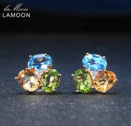 LAMOON 925 Sterling Silver Earrings For Women Gemstone Earring Citrine Peridot Topaz 18K Rose Gold Fine Jewellery S925 LMEI037 CJ1917942128