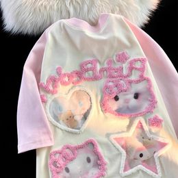 Japanese cute kitty cat shoulder short sleeve T shirt female cotton loose design sense niche sweet student top summer