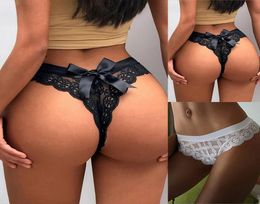 Women Lady Kawaii JK Lolita Sexy Hollow Bow Tie Panties Xmas Gift Fully Lace Crotch Transparent G String Thong Plus Size1489304