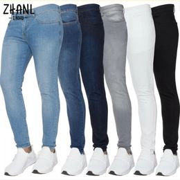 Mens Stretch Skinny Jeans Fashion Elastic Cotton Slim Denim Pants Male Plus Size Pencil Pants Pure Color Casual Trousers 240507