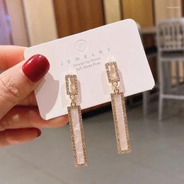 Stud Earrings 2024 Korean Trend Long Female Metal Rectangle Crystal Rhinestones French Temperament Jewellery Gifts
