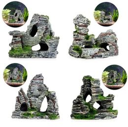 Resin Aquarium Decoration Hollow Rock Cave Fish Shrimp Hiding Hole Fish Tank Landscape Ornament3891786