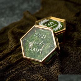 Other Event Party Supplies Personalised Hexagon Glass Ring Box With Moss Wedding Gold Bearer Modern Geometrical Clear Jewellery Stora Dho0D