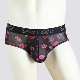 Underpants Mens Printed Low-Rise Boxer Briefs Beach Wear Underwear See Through Mesh Sheer Bulge Pouch Bikini Panties Lingerie