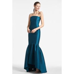Elegant Long Peacock Blue Strapless Prom Dresses Mermaid Satin Watteau Train Zipper Back Prom Dresses for Women