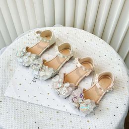 Girls Sandals Children Bow Rhinestone Sweet Princess Fashion for Party Wedding Kids Elegant Dance Shoes with Star Sequins