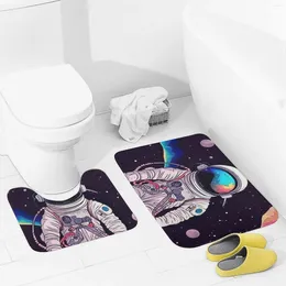 Bath Mats Bathroom Rugs Sets 2 Piece Cool Man In Outer Space Galaxy Absorbent U-Shaped Contour Toilet Rug