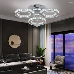 Chandeliers Nordic Led Crystal Chandelier With App Dimmable Ceiling Light Fixture Rings Shape Flush Mount For Bedroom Living Room