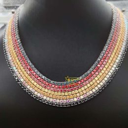 Pass diamond tester sier blue red black champagne colorful rainbow chain bracelet moissanite tennis necklace