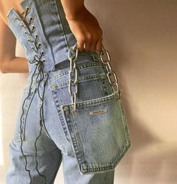 Blue Denim Corset Top Woman Jeans Strapless Crop Tank Tops Streetwear Women Backless Lace Up Tube Top Clubwear5174822