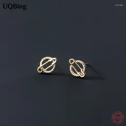 Stud Earrings Real 925 Sterling Silver Crystal Round Safety Pin For Women Party Gifts Jewellery