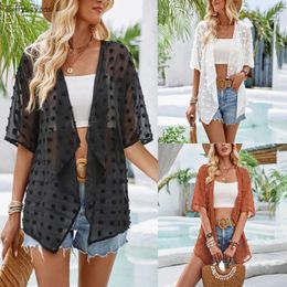 Women's Polos Lightweight Breathable Shirt For Women Fashion Casual Summer Loose Comfort Tops Solid Colour Medium Puff Thin Cardigan T