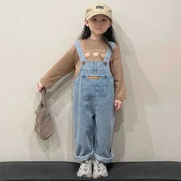 Jumpsuits Boys and girls jumpsuit Korean style jumpsuit Trousers spring and autumn suspender pants 18 years old outdoor sports and leisure Trousers new Y240528KW6