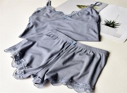 Two Piece Cotton Pajamas Set for Women Sexy Lace Top And Shorts Pajama Sets Spaghetti Strap Sleepwear High Elastic Woman Clothes 22264980