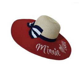 Wide Brim Hats Summer Ladies Stitching Large Edge Letter Embroidery Holiday Beach Hat Sun Foldable Women Visor Straw Wholesale