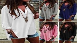 Women Chiffon Blouse Shirts Casual Summer V Neck European Irregular Pleated 34 Sleeve Plus Size S 5XL Fashion Tops6297132