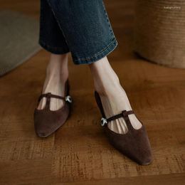 Casual Shoes Mary Jane Shoe Pointed Toe Vintage Flats Woman Sheepsuede Spring Autumn Simple Women On Low Heel